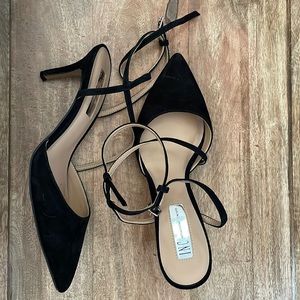 INC Black strap suede kitten heals
